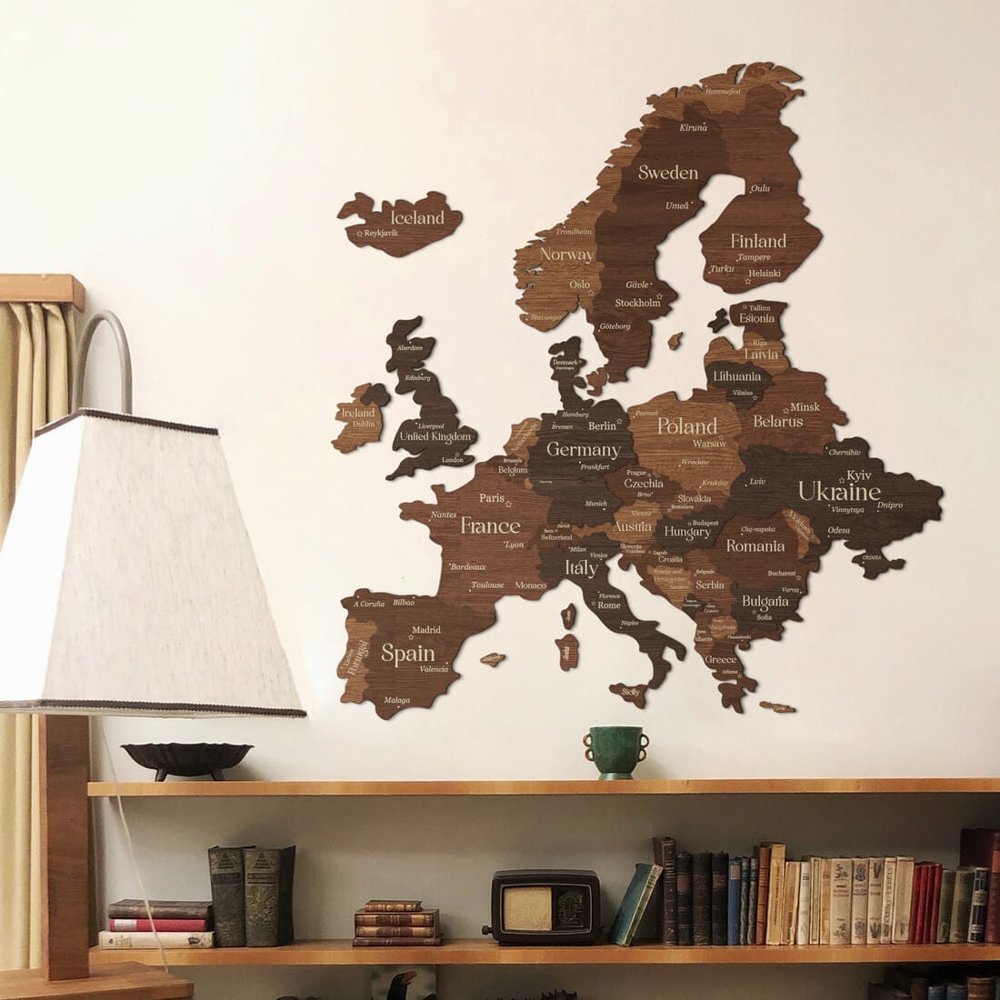 3D Europe Wooden Map - Cypress